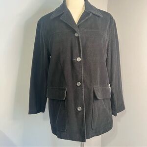 Liz Claiborne LizSport S Petite Black Corduroy Button Front Barn Jacket